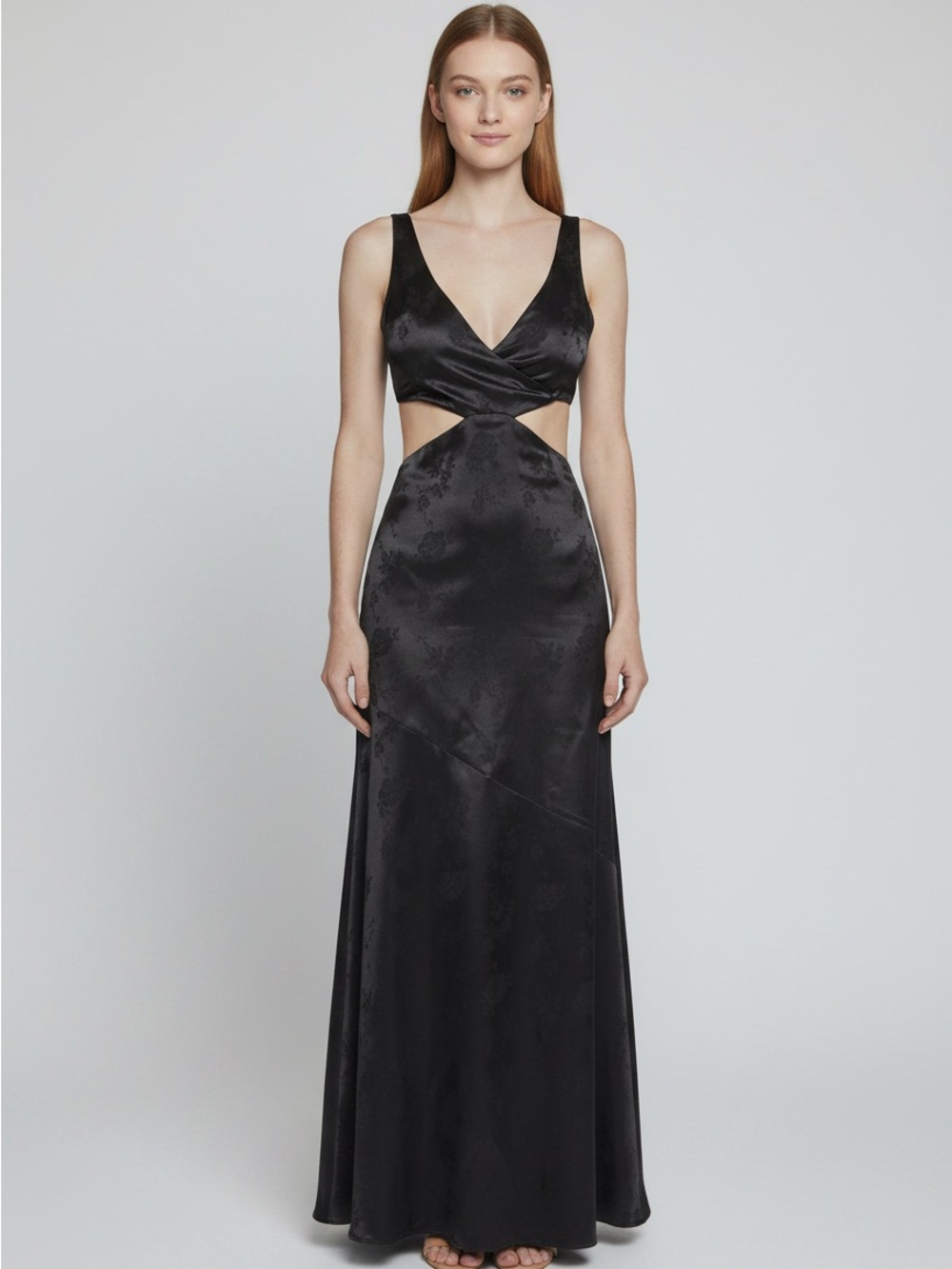 Dolls Kill Unholy Black Satin Silken Steps Cutout Maxi Dress Size M (fits small)